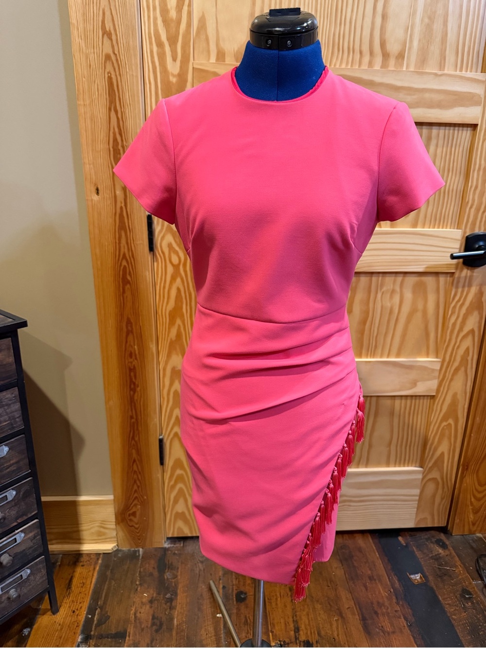 Likely Pink Short-Sleeve Tassel Sheath Dress